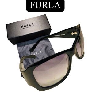 FURLA Black w/Silver Tone Accent Sunglasses w/FURLA Italy Sunglass Case, EUC
